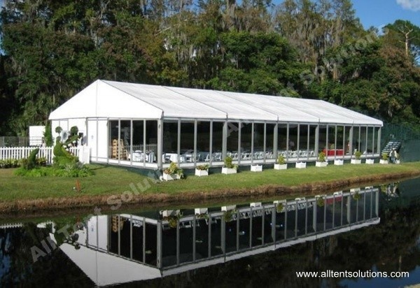 Latest Party Tent for 200 people with glass walls, ABS walls and door