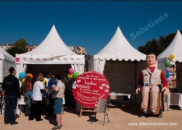 Weather resistant pagoda tent for outdoor event exhibition